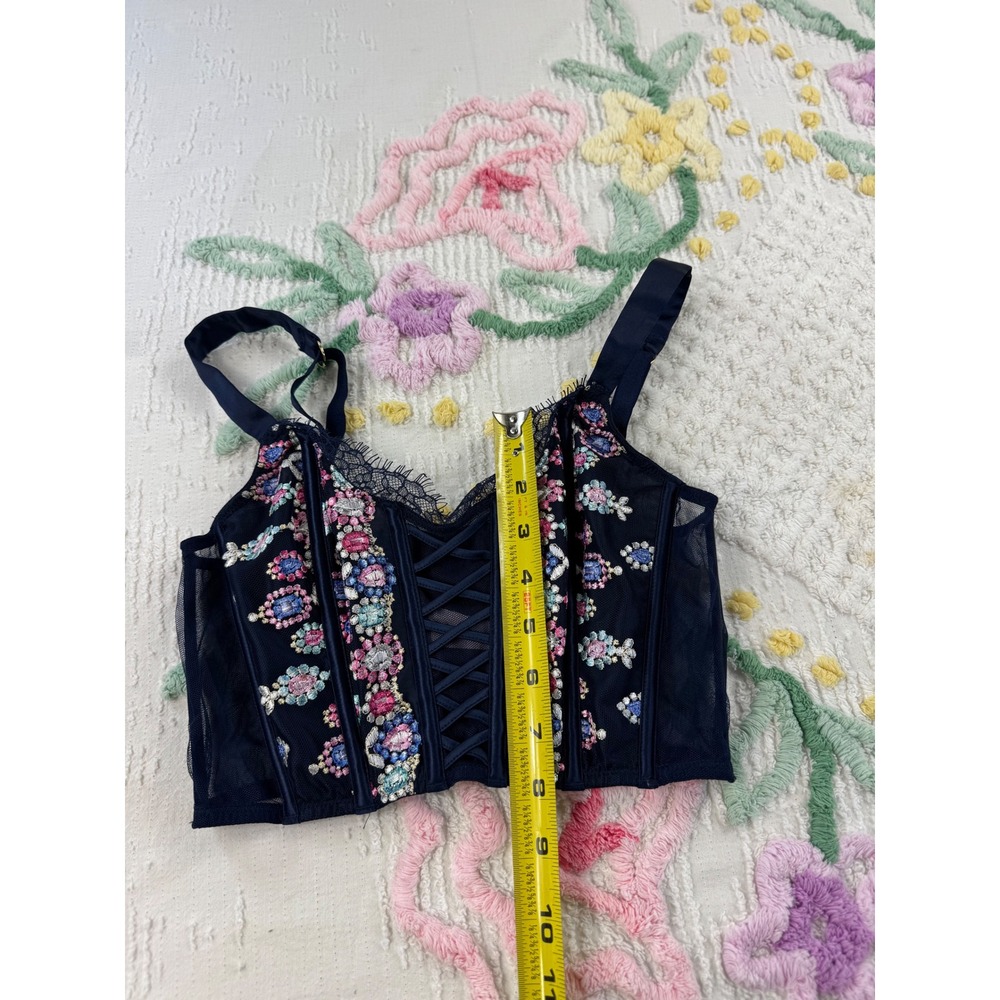 Victoria's‎ Secret Corset Bustier Top Set Floral Lace Up Burgundy Navy  xs - Picture 8 of 15